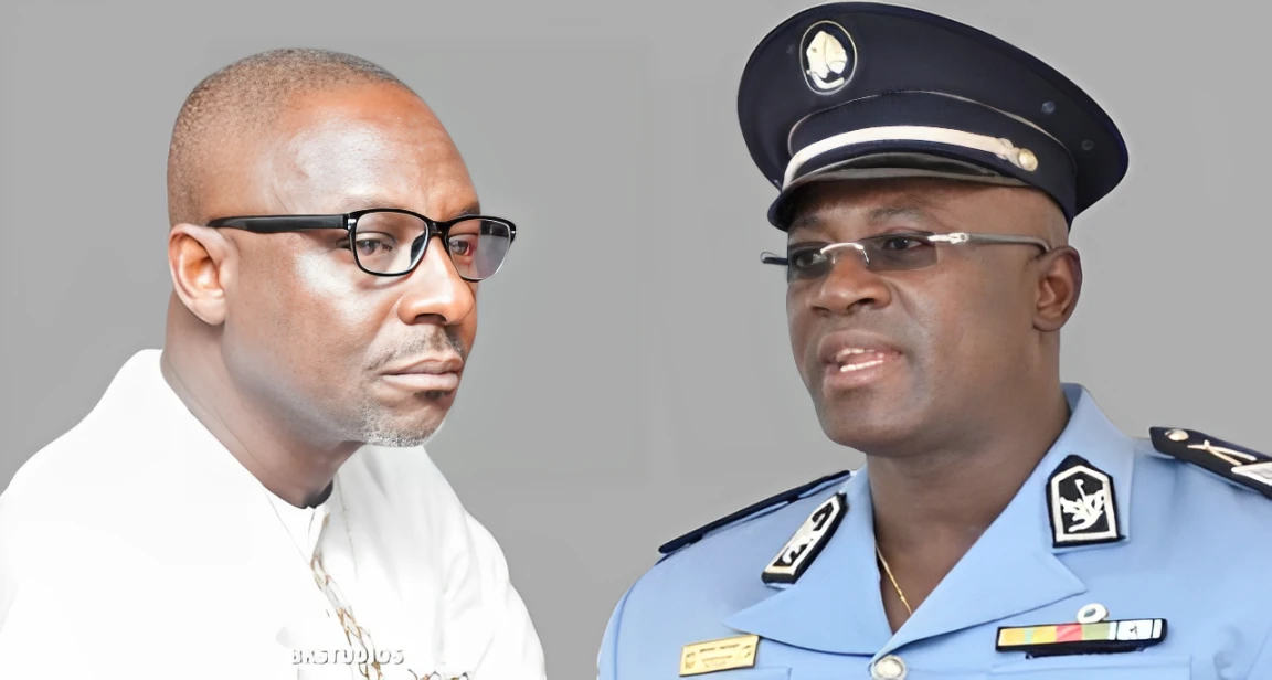 Le directeur général de la police, Youssouf Kouyaté (à d), est accusé de représailles contre l’artiste. Pat Sako (à g). Collage : linfodrome, Ph:DR