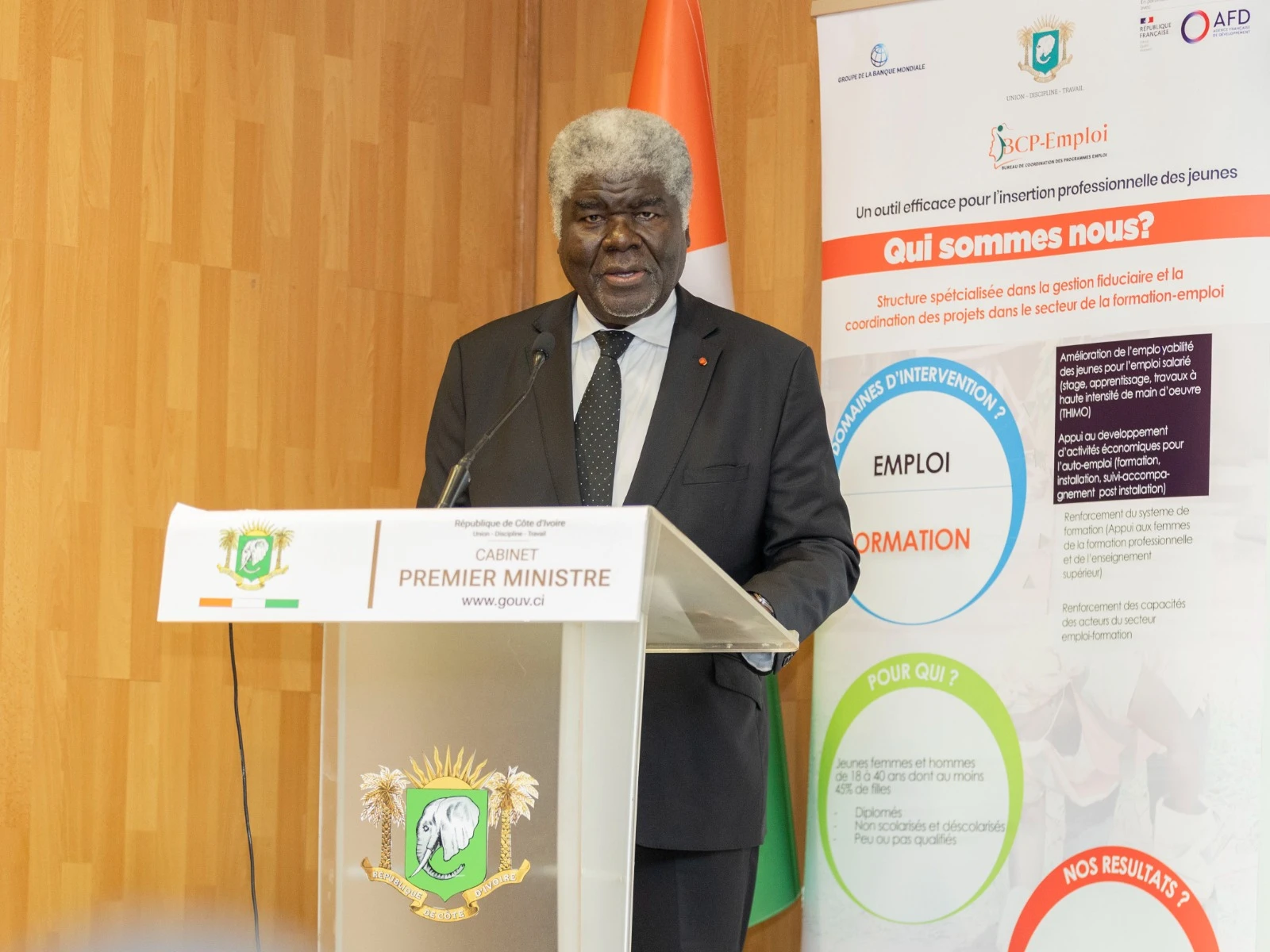 Le Premier ministre Robert Beugré Mambé lors de son allocution