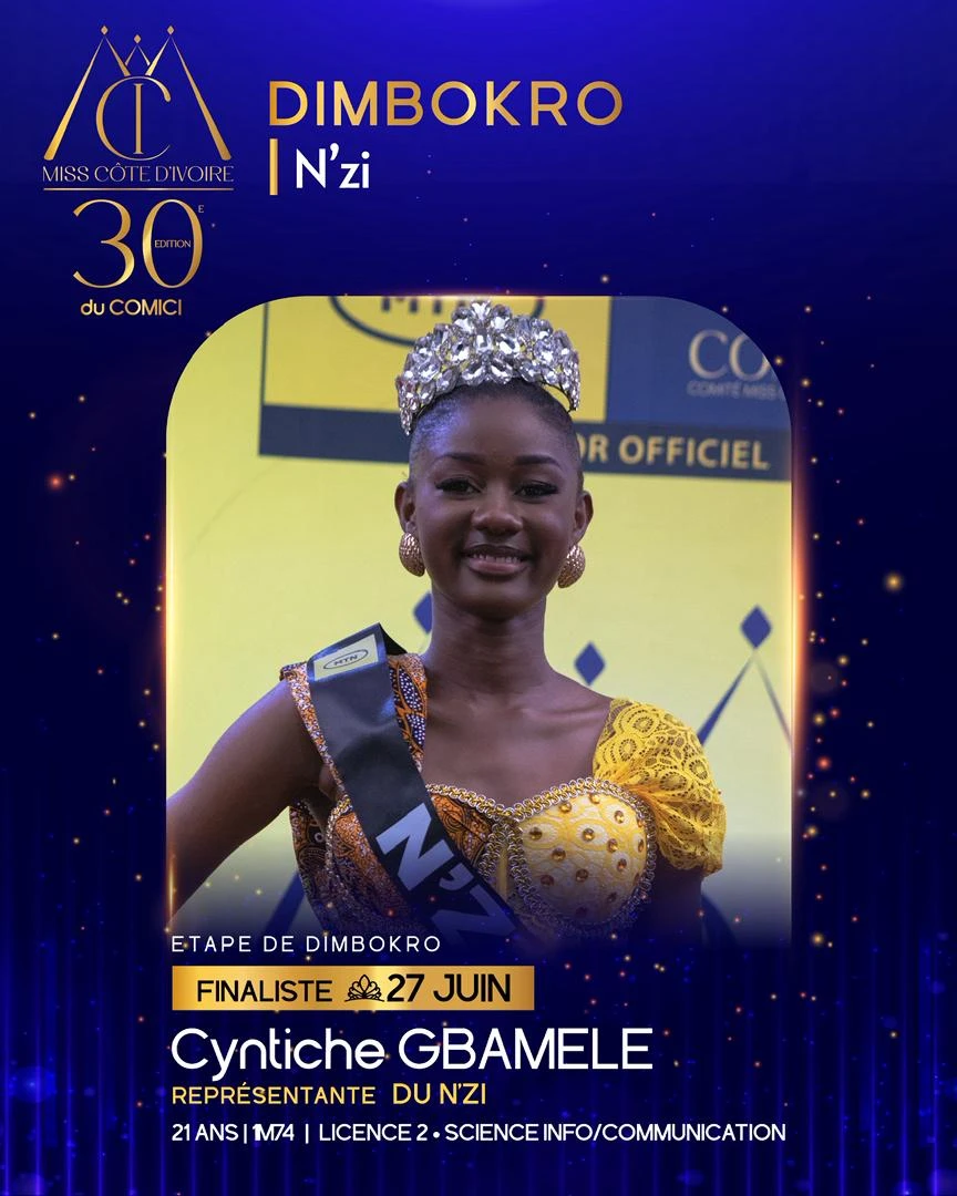 Miss Côte d’Ivoire 2026 : Cyntiche Gbamele remporte l'étape de Dimbokro et se qualifie pour la grande finale
