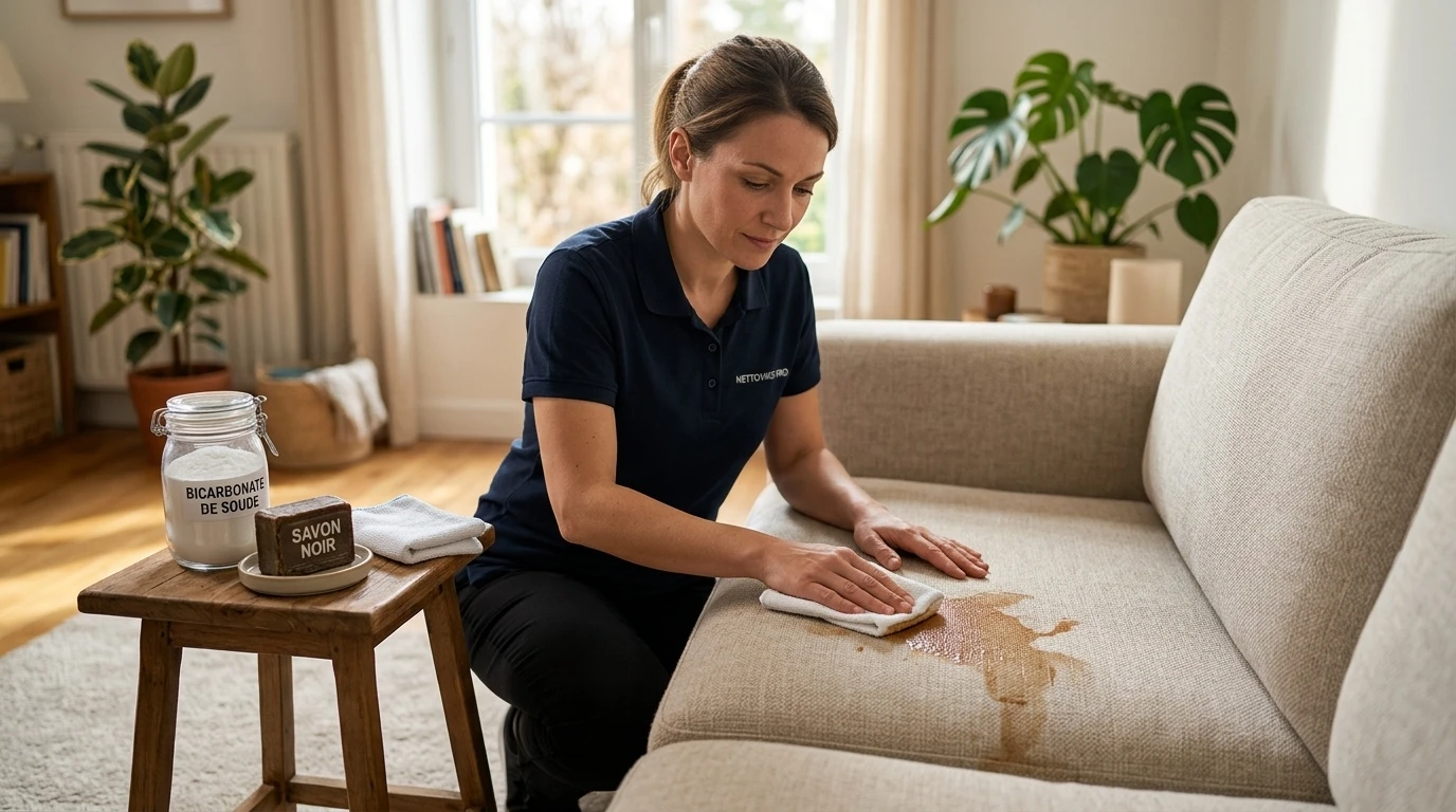 Tache de café sur canapé clair : la méthode simple qui évite le pire