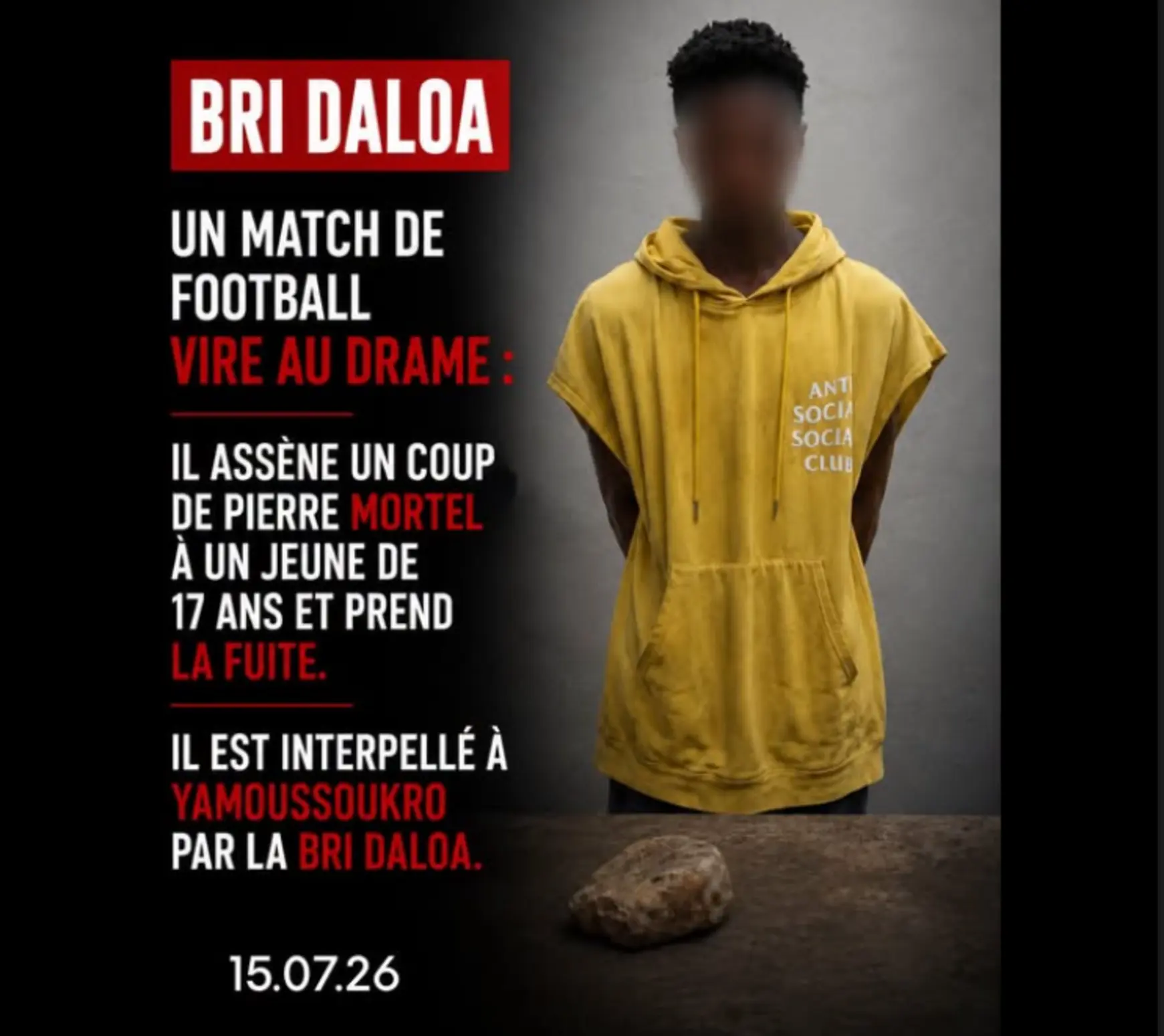Daloa: 17-year-old teenager killed by stone thrown during football match