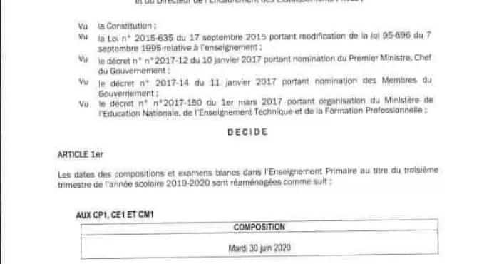 cote-d-ivoire-voici-les-nouvelles-dates-des-compositions-et-examens-blancs-dans-l-enseignement-primaire